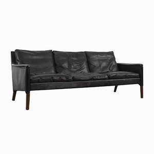 Danish Black Leather & Rosewood 3-Seat Sofa by Kurt Østervig for Centrum Mobler, 1950s