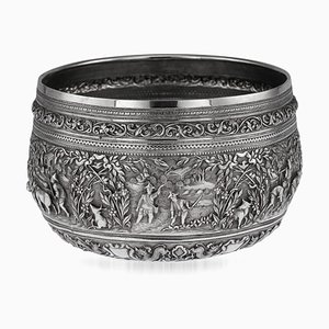 19th Century Burmese Solid Silver Handcrafted Bowl, 1880