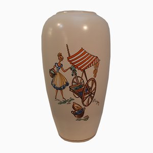 Jarrón de cerámica con escena mediterránea de Hans Welling para Ruscha, años 50