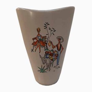 Jarrón de cerámica con escena mediterránea de Hans Welling para Ruscha, años 50