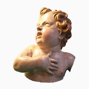 Busto di angelo barocco in legno