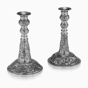 19th Century Chinese Solid Silver Candlesticks by Wang Hing, 1890, Set of 2