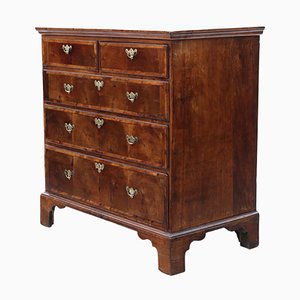 Antique Georgian Oyster Walnut and Fruitwood Chest of Drawers