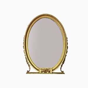 Großer Antiker Ovaler Vergoldeter C1900 Spiegel