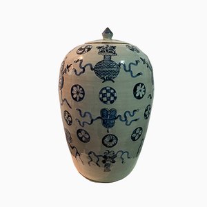 Vase Antique en Porcelaine Vernie Bleue, Chine