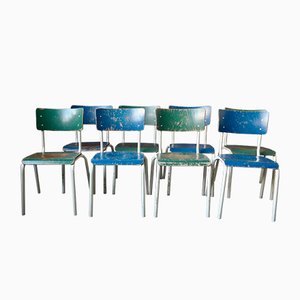 Chaises de Salon Bleus et Verts Industriels, 1970s, Set de 4