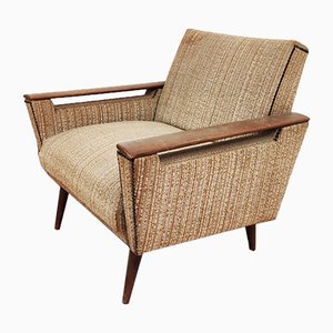 Wood and Fabric Lounge Chair, 1950s