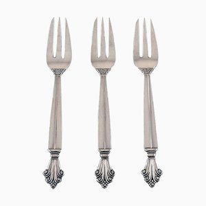 Forchette da pasticceria Acanthus antiche di Johan Rohde per Georg Jensen, set di 3