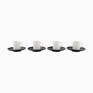 Porcelain Noire Mocha Cups with Saucers by Tapio Wirkkala for Rosenthal, Set of 8