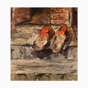 Slippers on a Staircase Oil on Canvas de Hanna Brundin, Sweden, años 70