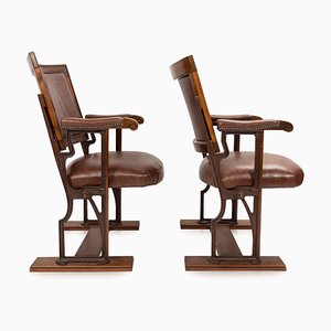 Kinosessel aus edwardianischem Mahagoni & Leder, 20. Jh.