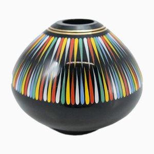 Vase Peint à la Main en Verre Noir de VEB Kunstglas Arnstadt, 1960s