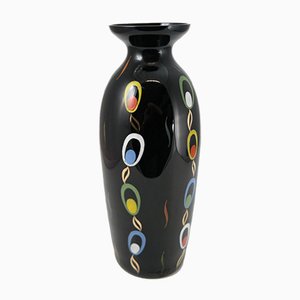 Hand Painted Black Glass Vase from VEB Kunstglas Arnstadt, 1960s