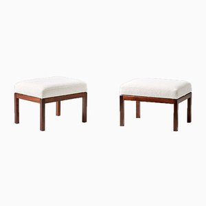 Rosewood Ottomans with Boucle Upholstery, 1950s, Set of 2