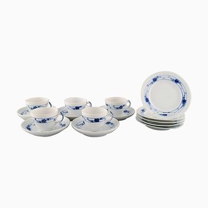 Servicio de café Royal Copenhagen Rosebud o Blue Rose para 5 personas, principios del siglo XX. Juego de 15