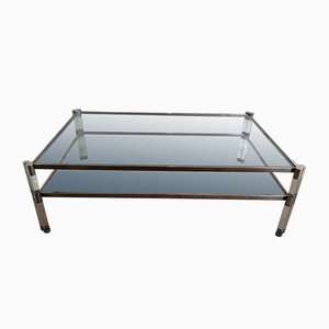 Large Acrylic Glass and Chrome Coffee Table with 2 Glass Shelves, 1970s