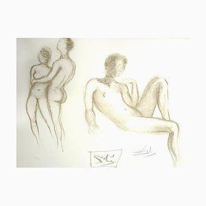 Salvador Dali - Parejas desnudas - Litografía original firmada a mano de 1970