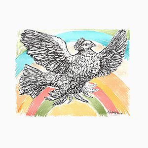 secondo Pablo Picasso - Flying Dove with a Rainbow - Litografia 1952