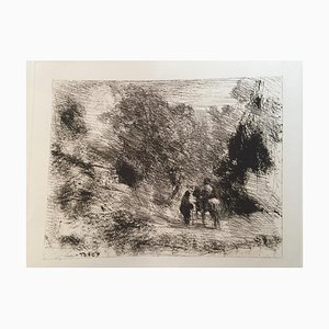 Two Men and a Horse, 20th Century, Etching