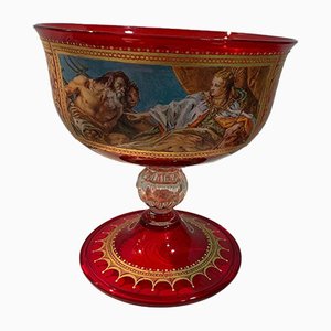 Cuenco de cristal de Murano rojo y dorado de GB Tiepolo para Guido Dorigo, 1978