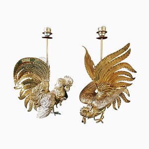 Brass Rooster Table Lamps, 1960s, Set of 2