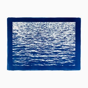 Mediterrane Blaue Meereswellen, Cyanotypie Druck, 2019