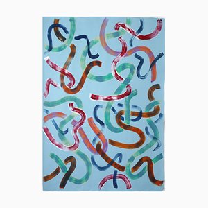 Natalia Roman, Loose Strokes on Sky Blue, Acrylic Painting on Paper, 2020