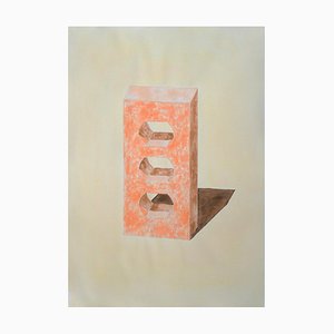 Ryan Rivadeneyra, Ziegel in Gelb & Orange, handbemalt Aquarell auf Papier, Tintenzeichnung, 2020
