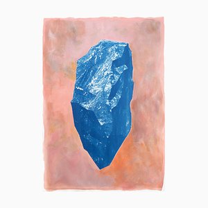 Blauer Boulder auf Pink, Cyanotypie und Malerei auf Papier, Orange 2020 gebrannt