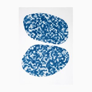 Geometric Minimalist Art Abstract Oval Clouds Cyanotype Print, 2020