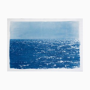 Coastal Blue Cyanotype of Day Time Seascape Nautical Painting Shore, 2020