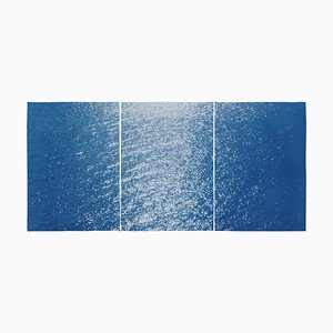 Amalfi Coast Seascape Nautical Triptych Cyanotype on Paper Sunrise Bay, 2020