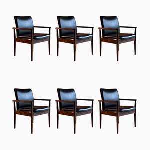 Model 209 Diplomat Chairs in Rosewood & Leather by Finn Juhl for Cado, 1960s, Set of 6
