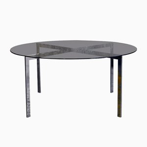 Round Smoked Glass and Metal Coffee Table, 1960s