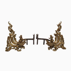 Louis XV Style Bronze Chiselled Andirons, Set of 2