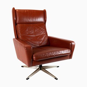 Fauteuil en Cuir Marron Rouge, Danemark, 1960s