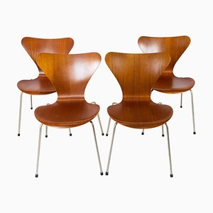 Teak Model 3107 Seven Chairs by Arne Jacobsen for Fritz Hansen, 1960s, Set of 4