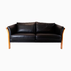Canapé Deux Places en Cuir Noir, Danemark, 1960s