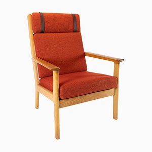 Oak and Red Wool Easy Chair by Hans J. Wegner for Getama, 1960s
