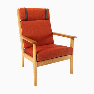 Sessel aus Eiche und roter Wolle von Hans J. Wegner für Getama, 1960er