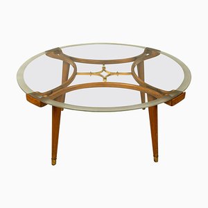 Solid Brass Walnut Glass Coffee Table by William Watting for Fristho, 1950s