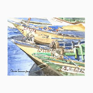 Michele Scarano, Boat, 2010s, Original Watercolor