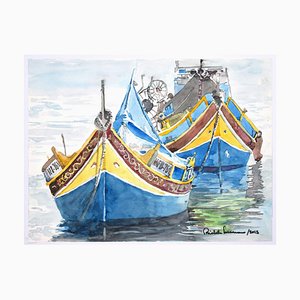 Bateau Michele Scarano, 2010s, Aquarelle Originale