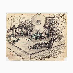 Angelo Griscelli, Lunch in the Countryside, 20th Century, Dessin Originale