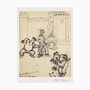 Angelo Griscelli, Figures, 20th Centrury, Original China Ink on Paper