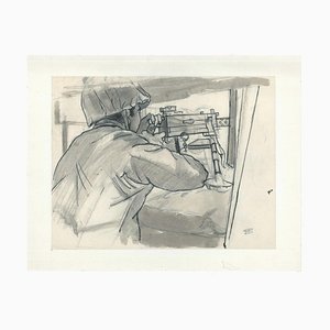 Jacques Hirtz, The Submachine Gun, Ink Watercolored, 20th Century