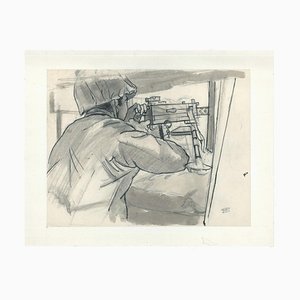 Jacques Hirtz, The Submachine Gun, Watercolored Ink, 20th Century