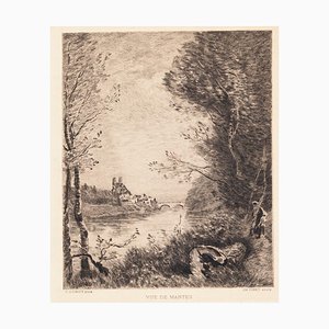 after Jean-Baptiste-Camille Corot, View of Mantes, 19th Century, Etching