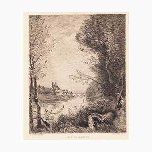 d'après Jean-Baptiste-Camille Corot, Vue de Mantes, 19ème Siècle, Gravure à l'Eau forte