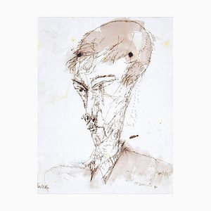 Sergio Barletta, Portrait, Pen and Watercolor, 1960